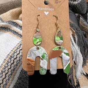 Handmade Abstract Earrings - Green and Brown